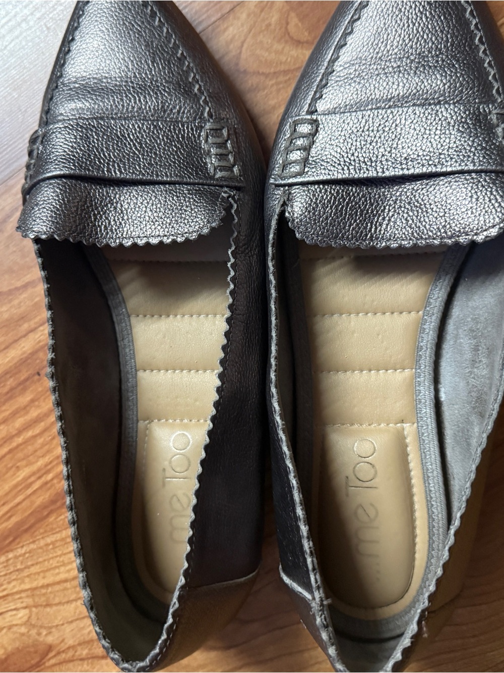 me too Metallic Black Pointed Penny Loafers